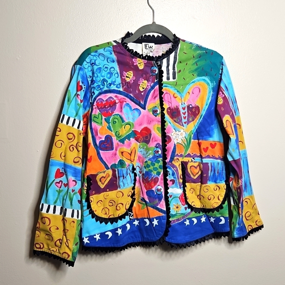 LRW Designs Jacket Women's Medium Hand Painted Hearts